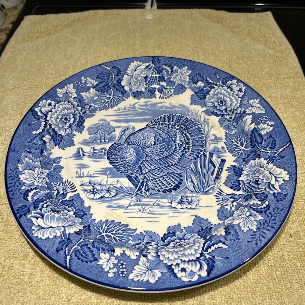 Blue and White Turkey Design Dinner Plate